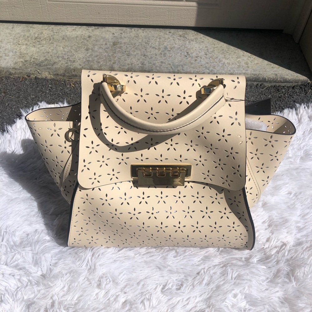 NWT Zac Posen Feminine Lasercut Eartha Floral Ivory Purse - Picture 2 of 13